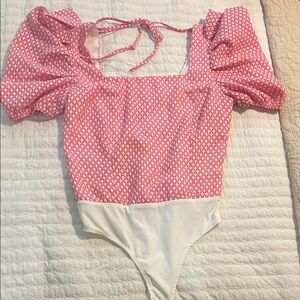 TCEC Pink and White Puff Sleeve Bodysuit